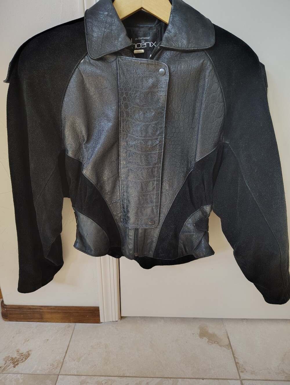 VTG Phoenix Black Leather Biker Goth Jacket Women's Size 3 Zip Belted Lined
